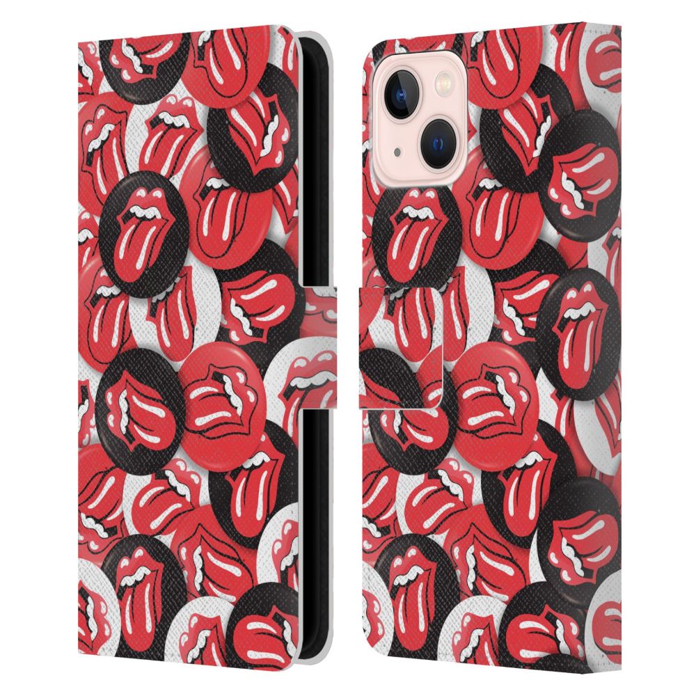 ROLLING STONES ローリングストーンズ (来日 35周年 記念 ) - Button Pattern レザー手帳型 / Apple iPhoneケース - PGS